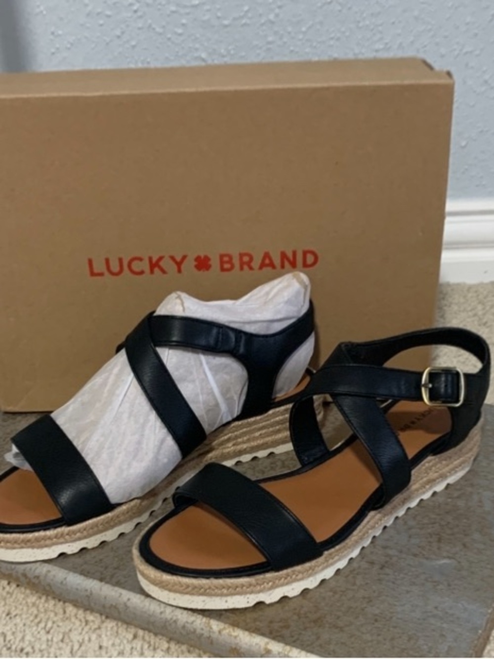 Lucky Brand Black Strappy Espadrille Platform Sandals